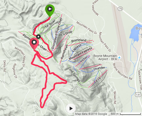 Course map for 2016 Boyne Grinder cross country ski race