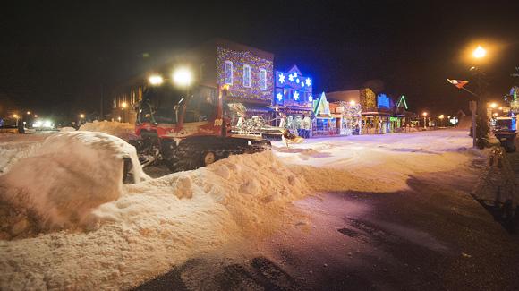 Nearly a foot of fresh snow is groomed into place on Hayward’s Main Street for the 43rd running of the Slumberland American Birkebeiner (USSA-Tom Kelly)