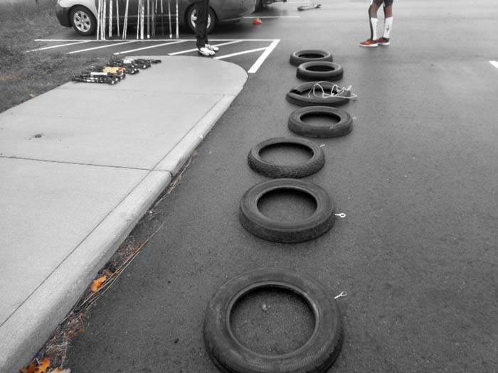 Grand Rapids roller ski race, pulling a tire 11