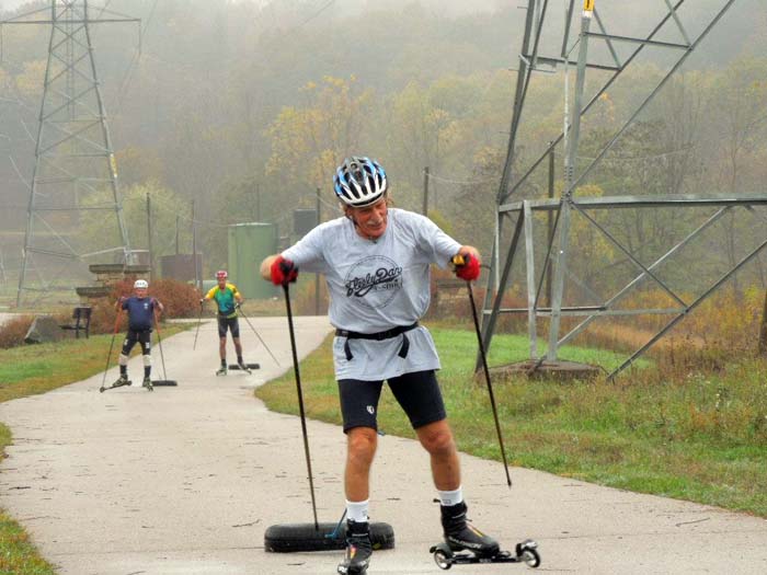 Grand Rapids roller ski race, pulling a tire 6